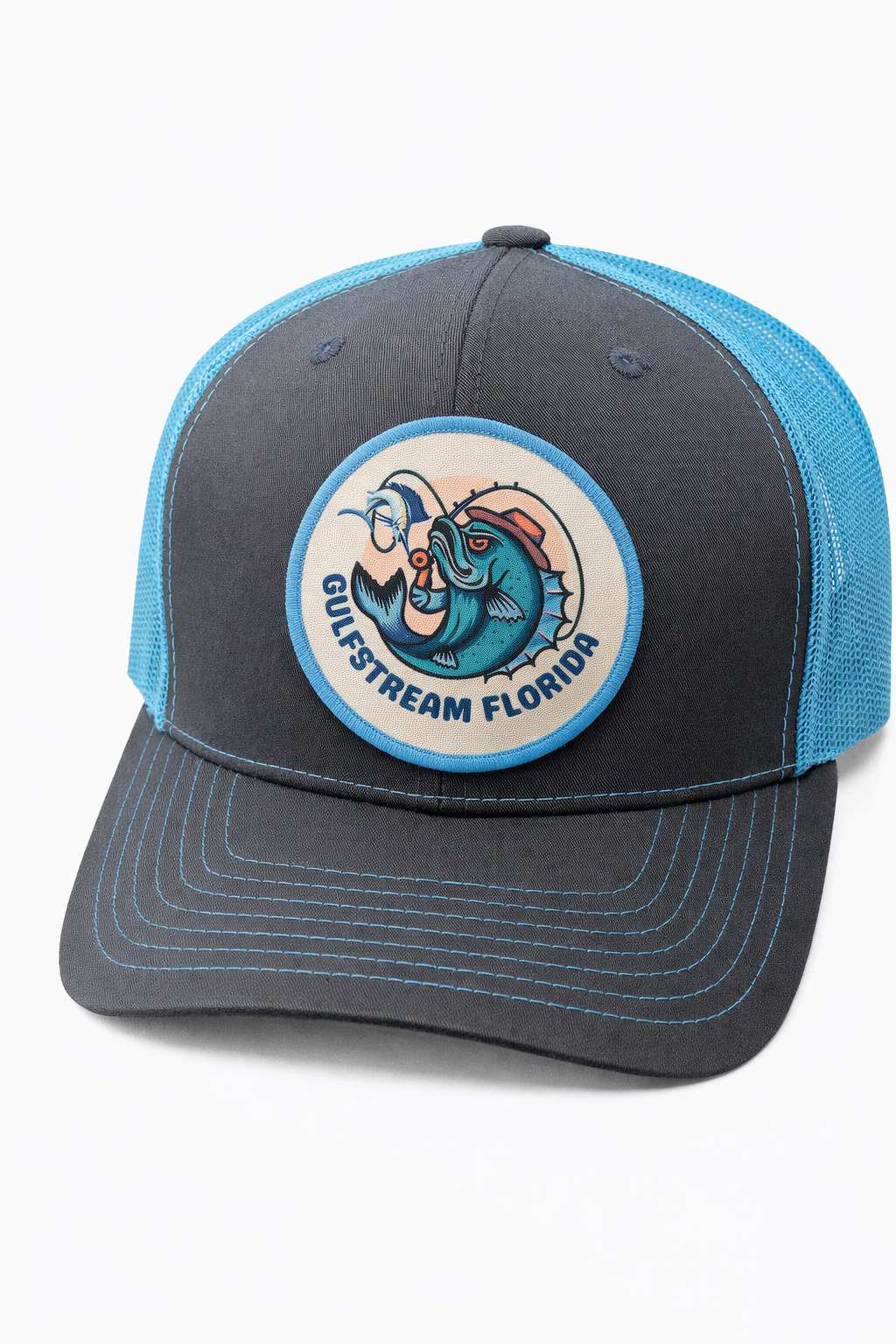 Dark Grey on Aqua "Mad Fish"